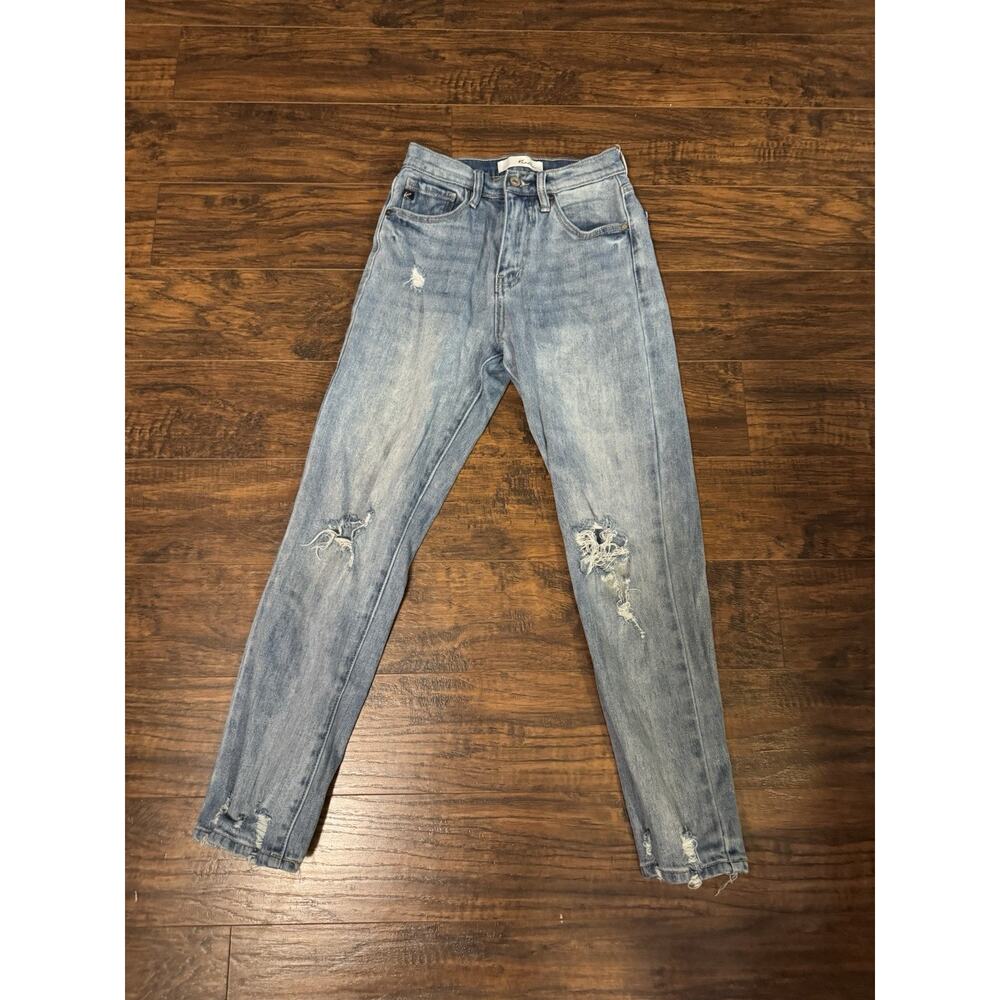 Kancan Mid Rise Straight Leg Jeans Distressed Light Wash Blue Women’s Size 1/24